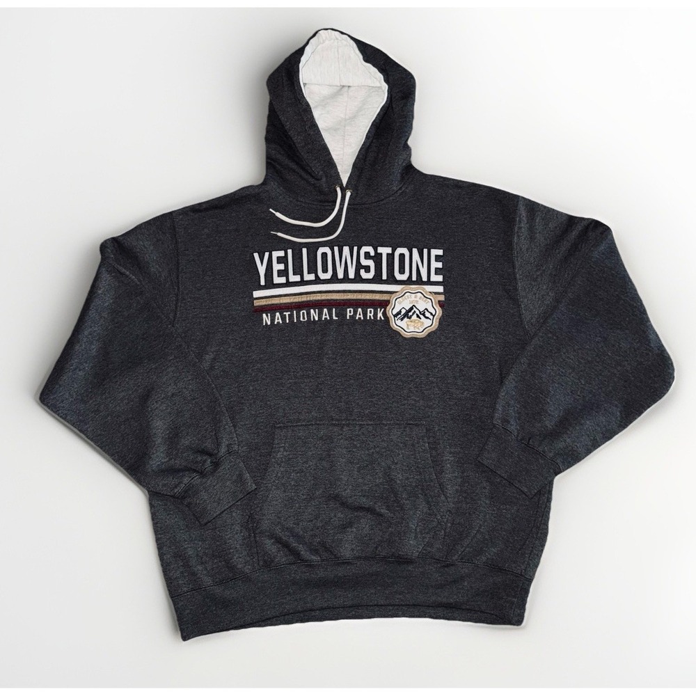 Prairie Mountain XL Retro Gray Yellowstone National Park Hoodie Varsity Applique